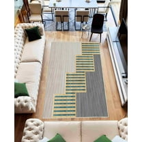 Machine Washable Area Rug 5x7 with Anti-Slip Backing Abstract Living Room Carpet Design 7703 Color Cream Beige