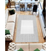 Machine Washable Area Rug 5x7 with Anti-Slip Backing Abstract Living Room Carpet Design 7710 Color Grey Cream