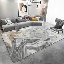 Machine Washable Area Rug 5x7 with Anti-Slip Backing Abstract Living Room Carpet Design 7774 Color Grey