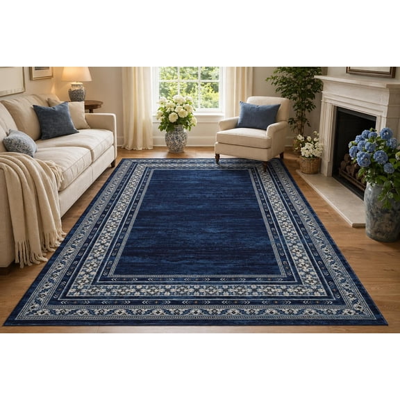 Machine Washable Area Rug Geometric Modern Non Slip, Low Pile Distressed Floor Carpet for Living Room Bedroom Kitchen Laundry