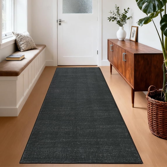 Machine Washable Area Rug - Low Pile Non-Shedding with Non-Slip Backing, 2X6FT, Black