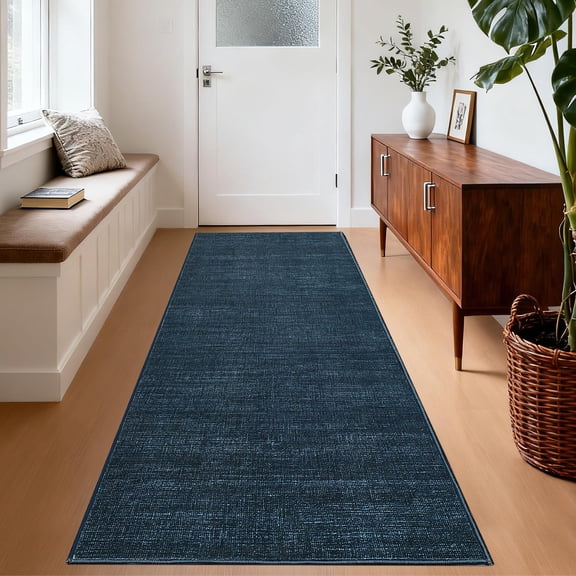 Machine Washable Area Rug - Low Pile Non-Shedding with Non-Slip Backing, 2X6FT, Navy