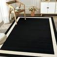 thumbnail image 1 of Machine Washable Area Rug Non Slip Backing & Ultra-Thin & Stain Resistant & Eco Friendly & Family and Pet Friendly - Everest Geometric Modern Bordered Black & Creme Design, 1 of 5