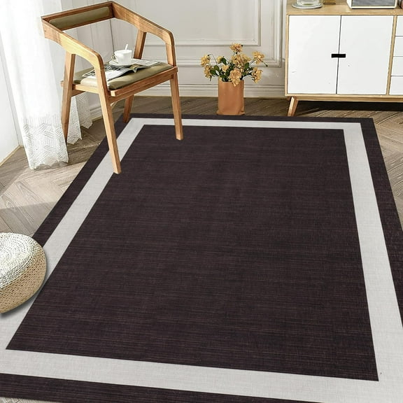 Machine Washable Area Rug Non Slip Backing & Ultra-Thin & Stain Resistant & Eco Friendly & Family and Pet Friendly - Everest Geometric Modern Bordered Brown & Creme Design
