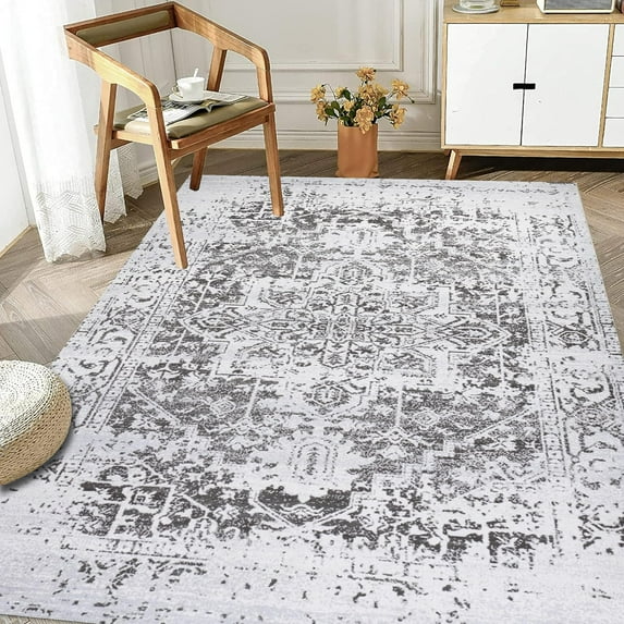 Machine Washable Area Rug Non Slip Backing & Ultra-Thin & Stain Resistant & Eco Friendly & Family and Pet Friendly - Himalayas Vintage&Modern Floral Traditional Abstract Brown & Creme Design