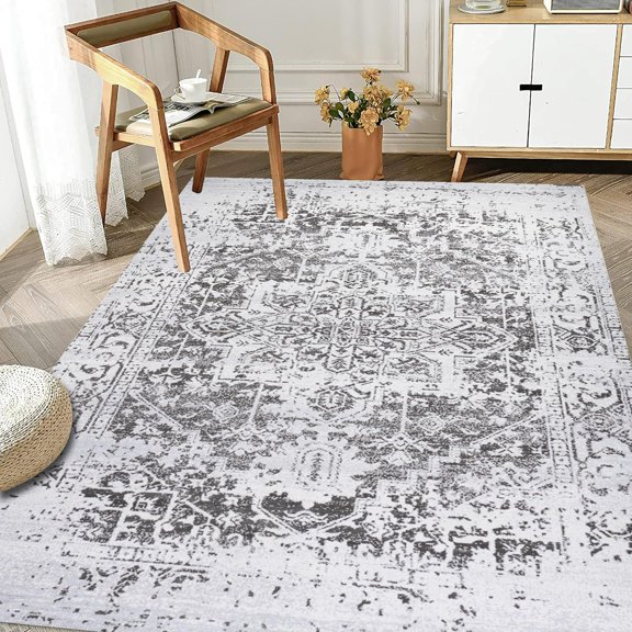 Machine Washable Area Rug Non Slip Backing & Ultra-Thin & Stain Resistant & Eco Friendly & Family and Pet Friendly - Himalayas Vintage&Modern Floral Traditional Abstract Brown & Creme Design