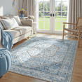 thumbnail image 1 of 6x9 Vintage Floral Persian Rug, Non-Slip, Stain-Resistant Low-Pile Machine Washable Rug for Living Room, office, Bedroom, Soft Low Pile Large Carpet -Blue, 1 of 14
