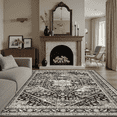 thumbnail image 1 of Machine Washable Area Rugs 9x12, Non Slip Stain Resistant Vintage Floral Rug for Living Room Bedroom, Soft Low Pile Large Carpet - Black, 1 of 6