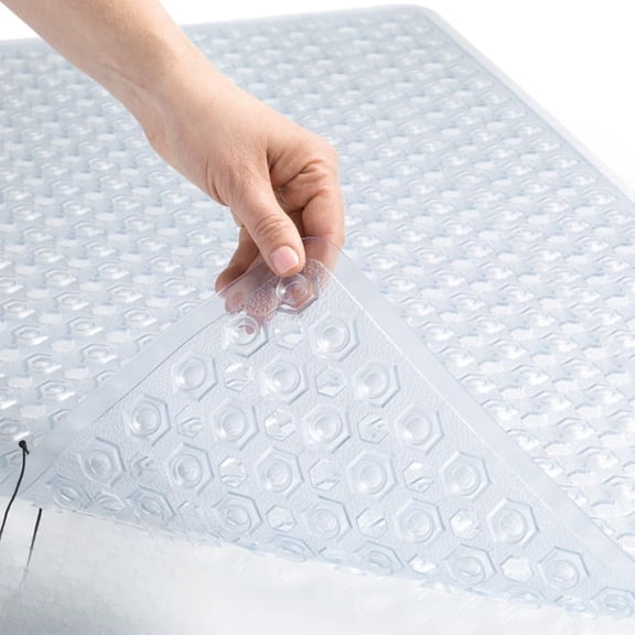 PLERISE 35x16 in Clear Bathtub Floor Mat, PVC Non-Slip with Suction Cups and Drain Holes