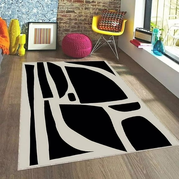 Machine Washable Black and White 4x8ft Area Rug