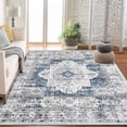 thumbnail image 1 of Machine Washable Boho Rug 5x7 Oriental Medallion Stain-Resistant Non-Shed Soft Vintage Floral Indoor Low Pile Dining Room Blue, 1 of 9