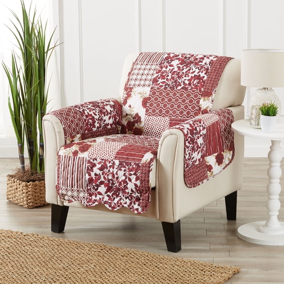 Reversible Patchwork Furniture Protector, Machine Washable Slipcover, Chair, Burgundy