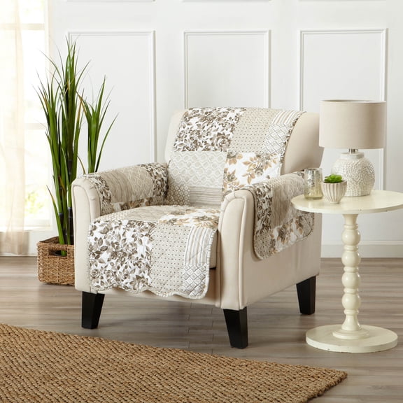 Reversible Patchwork Furniture Protector, Machine Washable Slipcover, Chair, Taupe