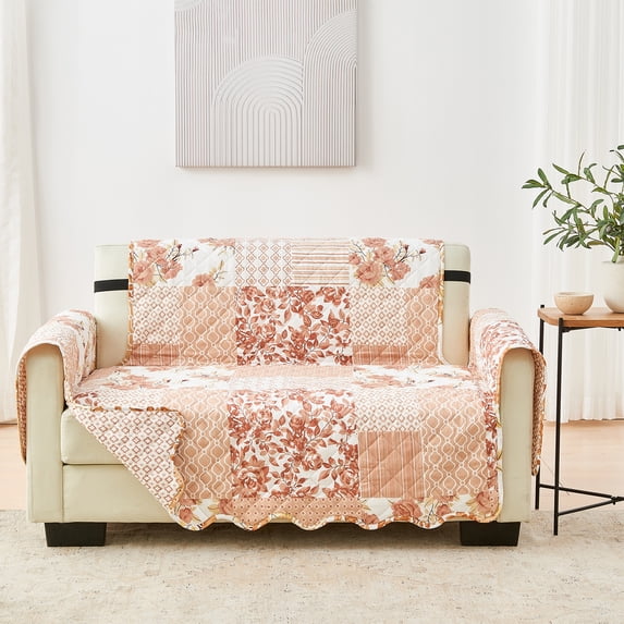 Reversible Patchwork Furniture Protector, Machine Washable Slipcover, Loveseat, Dusty Rose