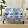 thumbnail image 1 of Machine Washable Couch Cover Reversible Patchwork Furniture Protector Slipcover, Loveseat, Navy, 1 of 8