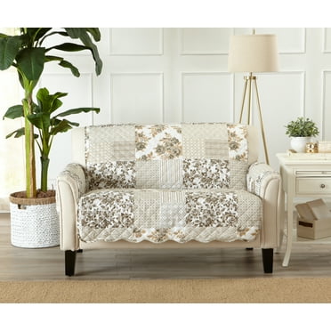 Machine Washable Couch Cover Reversible Patchwork Furniture Protector Slipcover, Loveseat, Taupe