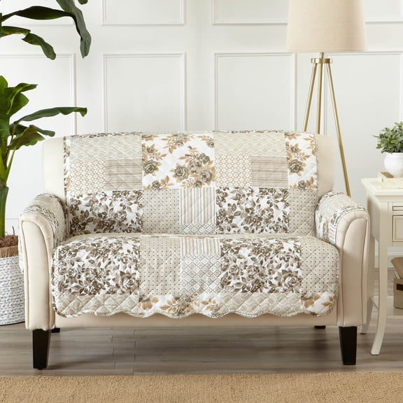Reversible Patchwork Furniture Protector, Machine Washable Slipcover, Loveseat, Taupe