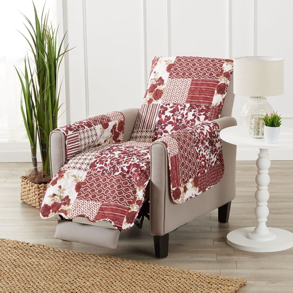 Reversible Patchwork Furniture Protector, Machine Washable Slipcover, Recliner, Burgundy