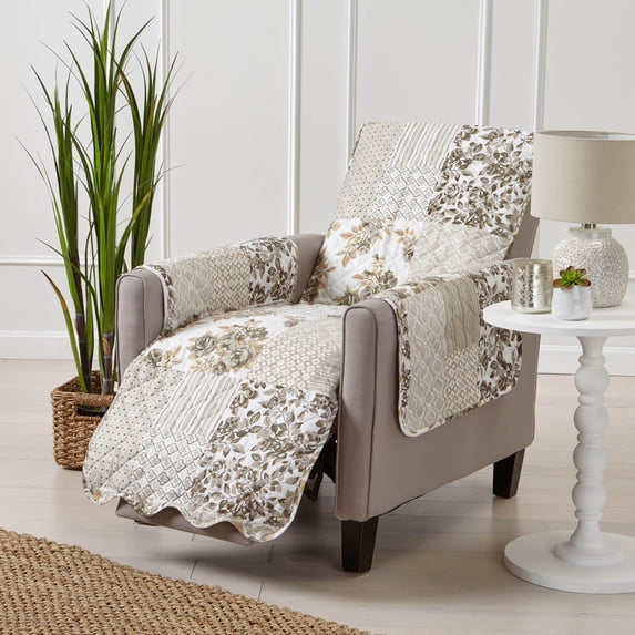 Reversible Patchwork Furniture Protector, Machine Washable Slipcover, Recliner, Taupe