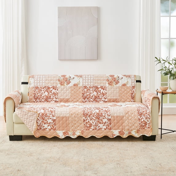 Reversible Patchwork Furniture Protector, Machine Washable Slipcover, Sofa, Dusty Rose
