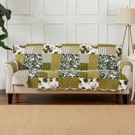 Machine Washable Couch Cover Reversible Patchwork Furniture Protector Slipcover, Sofa, Olive