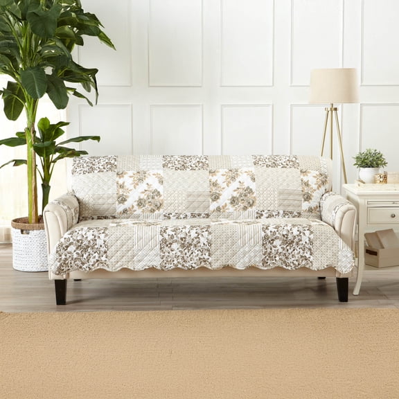 Reversible Patchwork Furniture Protector, Machine Washable Slipcover, Sofa, Taupe