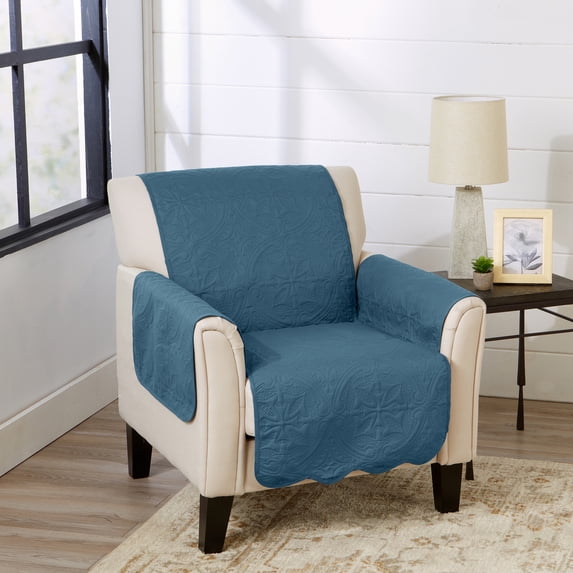 Reversible Quilted Furniture Protector, Machine Washable Slipcover, Chair, Smoke Blue / Ivory