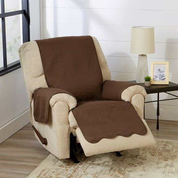 Machine Washable Couch Cover Reversible Quilted Furniture Protector Slipcover, Recliner, Chocolate / Taupe