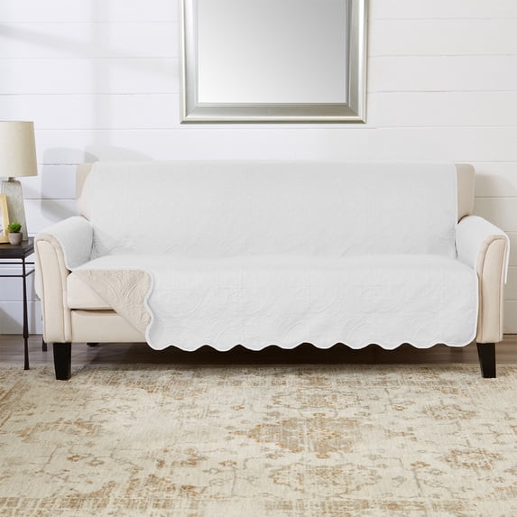 Reversible Quilted Furniture Protector, Machine Washable Slipcover, Sofa, White / Sand
