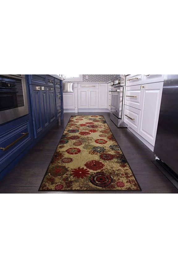 Machine Washable Custom Size Runner Rug Skid Resistant Backing Rug Runners Abstract Beige Color Customize Length by Feet in USA Facility 26" or 36" Width