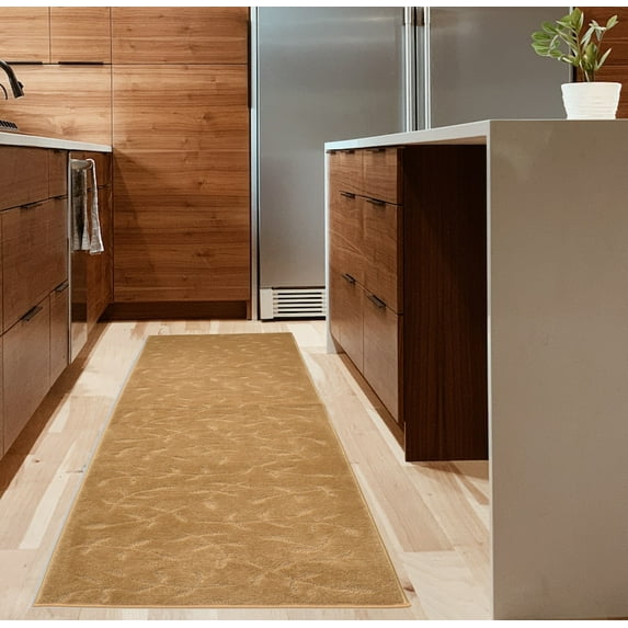 Machine Washable Custom Size Runner Rug Solid Scroll Floral Beige Color Slip skid Resistant Latex Back Rug Runner Customize Length By Feet and 25.5" Width