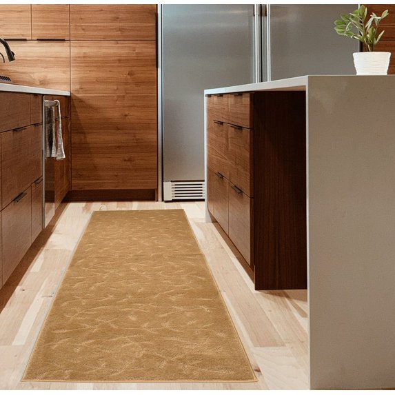 Machine Washable Custom Size Runner Rug Solid Scroll Floral Beige Color Slip skid Resistant Latex Back Rug Runner Customize Length By Feet and 25.5" Width