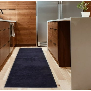 Machine Washable Custom Size Runner Rug Solid Scroll Floral Navy Blue Color Slip skid Resistant Latex Back Rug Runner Customize Length By Feet and 25.5" Width