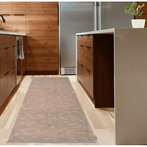 Machine Washable Custom Size Runner Rug Solid Scroll Floral Sand Grey Color Slip skid Resistant Latex Back Rug Runner Customize Length By Feet and 25.5" Width