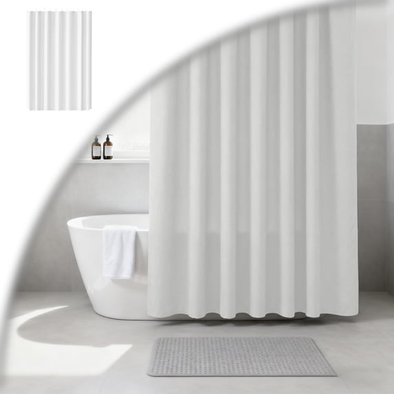 Machine Washable Fabric Shower Curtain Liner, Hotel‑Grade Waterproof Cloth Shower Liner with Hooks, Reusable Breathable Bathroom Shower Curtain