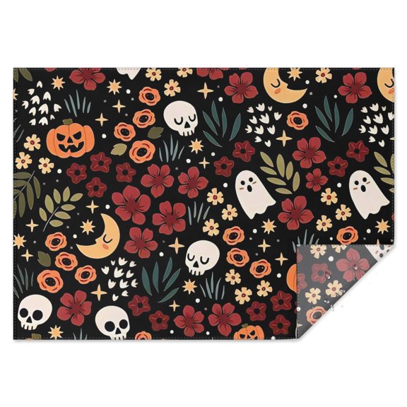 Machine Washable Halloween Tablecloth Rectangular Skeleton Skull Spider Cobweb Design60x84 inchesHalloween Table Cloth Holiday Gifts