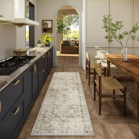 Machine Washable Kitchen Runner Rugs: Hallway Rug Non Slip Low Pile Stain Resistant Soft Carpet Runners for Hallways Indoor Entryway Kitchen Laundry Room Bedroom Farmhouse