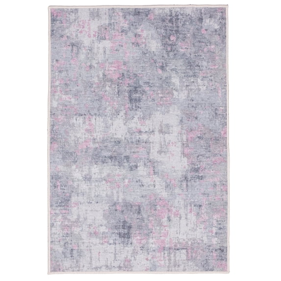 Machine Washable Modern Pink / Gray Area Rug 2' x 3' Rectangle