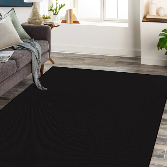 Machine-Washable Non-Slip Modern Solid Textured Area Rug - Low-Pile ...