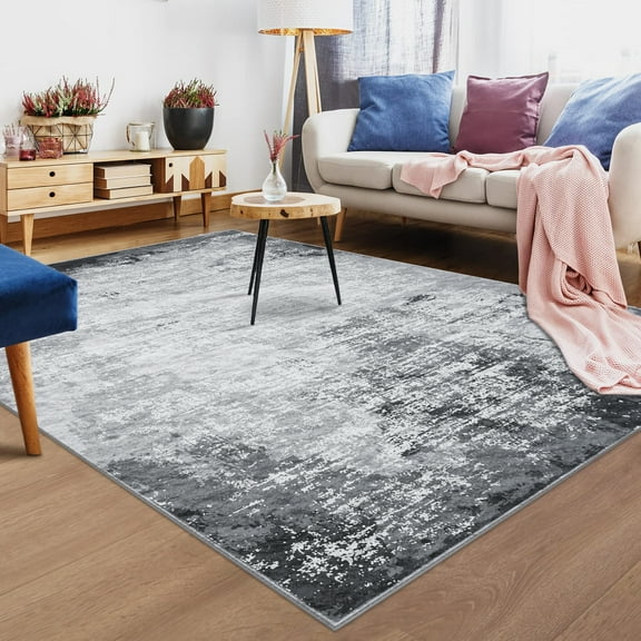 Machine Washable Persian Indoor Area Rugs Vintage Distressed Thin Rug Non Slip Carpet for Living Room Kitchen Dining Room (5x7, Black)