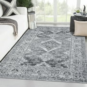 Machine Washable Persian Indoor Area Rugs Vintage Distressed Thin Rug Non Slip Carpet for Living Room Kitchen Dining Room (5x7, Gray)