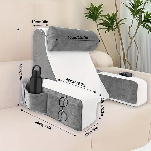 Machine-Washable Reading Pillow with Back Support and Armrests for Use on Beds, Chairs, and Sofas During TV, Gaming, or Reading