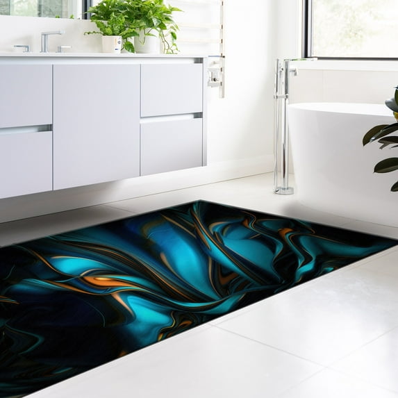 Machine Washable Rug, Abstract Rugs, Blue Rugs, Personalized Rug, Blue And Orange Rug, Modern Rug, Entry Rug, Black Rug, Home Decor, 2.6'x4' - 80x120 cm