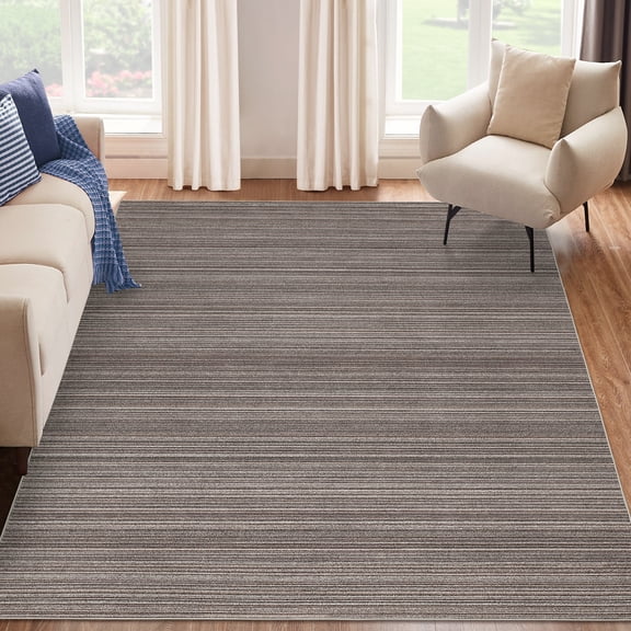 Machine Washable Rug with Non-Slip Backing, Modern Neutral Printed Low Pile Rug, Stain Resistant Non-Shedding Striped Carpet Throw Mats for Living Room and Bedroom