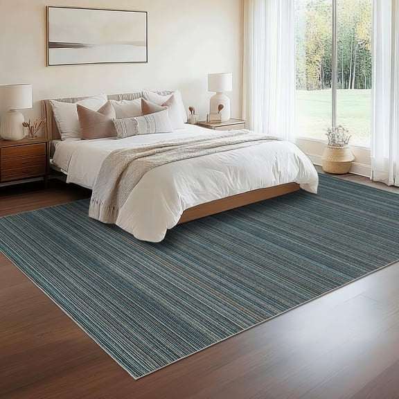 Machine Washable Rug with Non-Slip Backing, Modern Neutral Printed Low Pile Rug, Stain Resistant Non-Shedding Striped Carpet Throw Mats for Living Room and Bedroom
