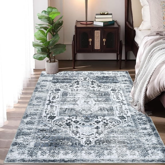 Machine Washable Rug Taupe Entryway Rug Vintage Indoor Floor Cover Carpet Foldable Lightweight Thin Rug for Home Decor