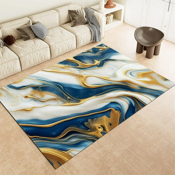 Machine Washable Rugs For Children's Room - Marble Swirl Abstract Art Modern Soft Flannel Area Rugs For Bedroom Dining Luxury Carpet For Office Living Room Non Slip Rug-4x8ft