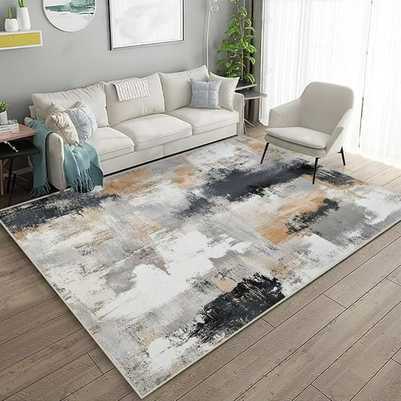 Machine Washable Rugs Modern Abstract Black White Grey Rug Non-Slip Low Pile Large Carpet For Home Kitchen Living Room Bedroom Dining Room Office 2x3ft