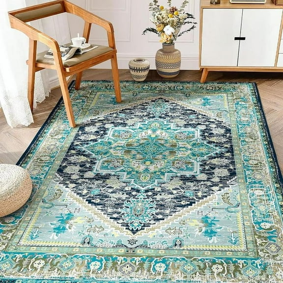 Washable Rugs for Living Room, Area Rugs, Carpet, Soft Faux Wool Vintage Moroccan Runner Rug for Bedroom Non Slip Tpr Backing Low Pile