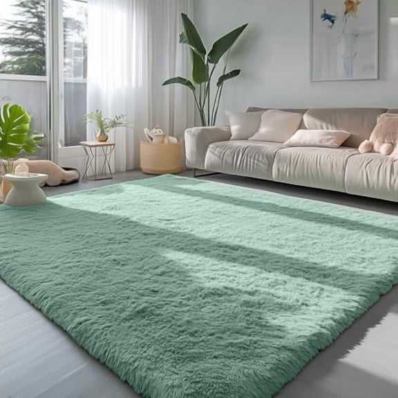 Machine Washable Sage Green Rugs for Living Room, 5x7 Ft Shaggy Rug Plush Fuzzy Carpet for Bedroom,Green Kids Rug Home Decor Aesthetic,Non-Slip Floor Rugs for Nursery Decor Girl Boys Playroom